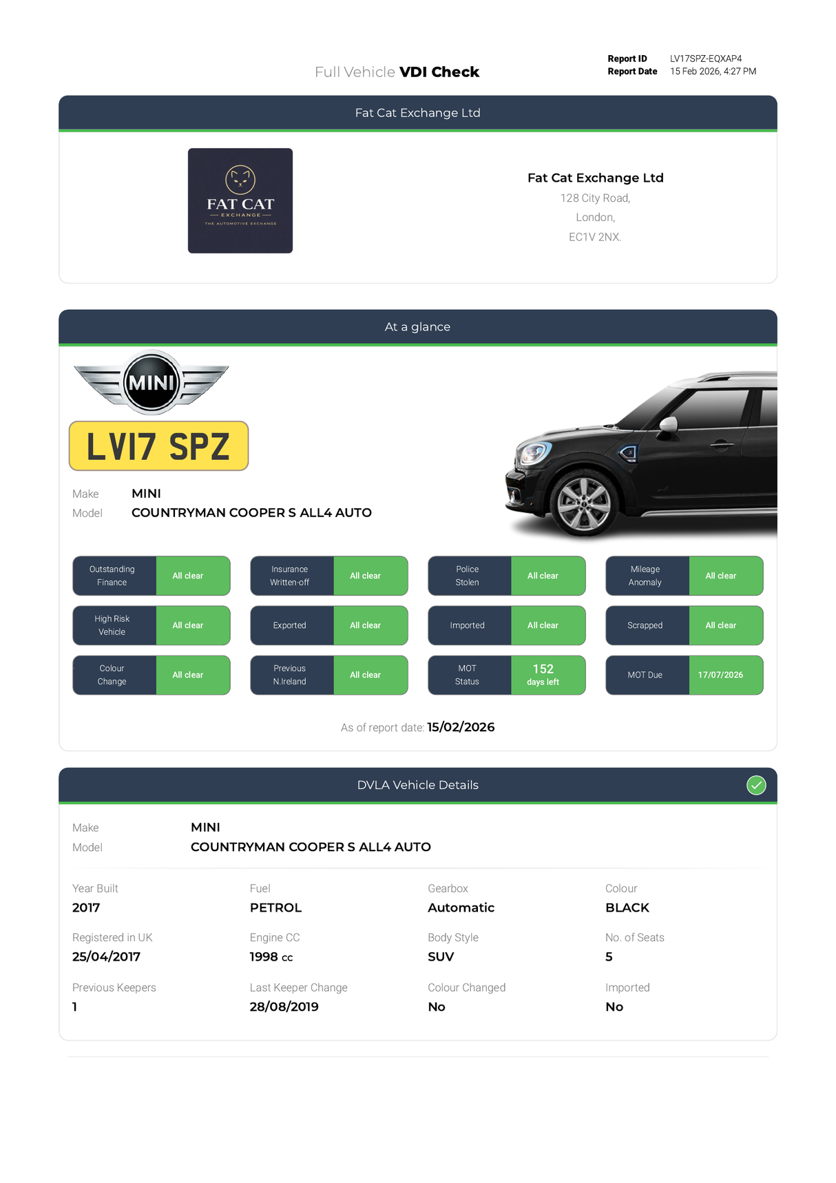 Full Vehicle History Report.